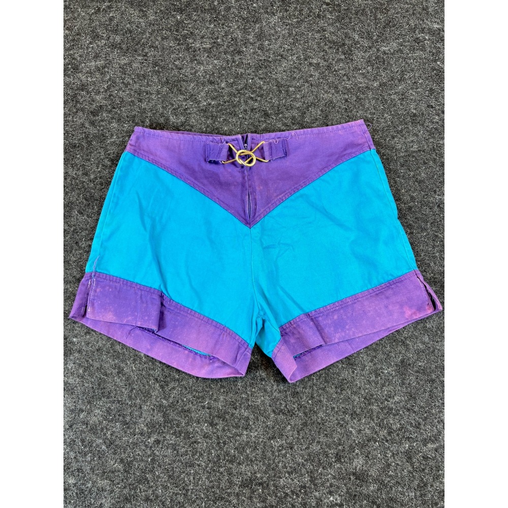 Vintage Montgomery Ward 70s Colorblock Shorts Purple Turquoise Cotton Mens 10